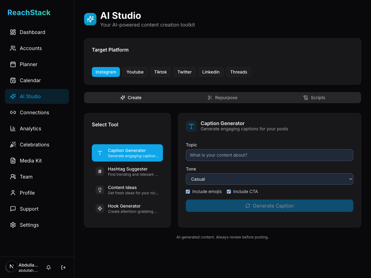 AI Studio tool cards with usage progress bars